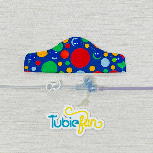 Feeding Tube Connection Cover - Coloured Dots on Blue