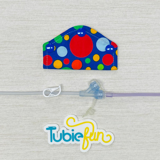 Feeding Tube Mini Connection Cover - Coloured Dots on Blue