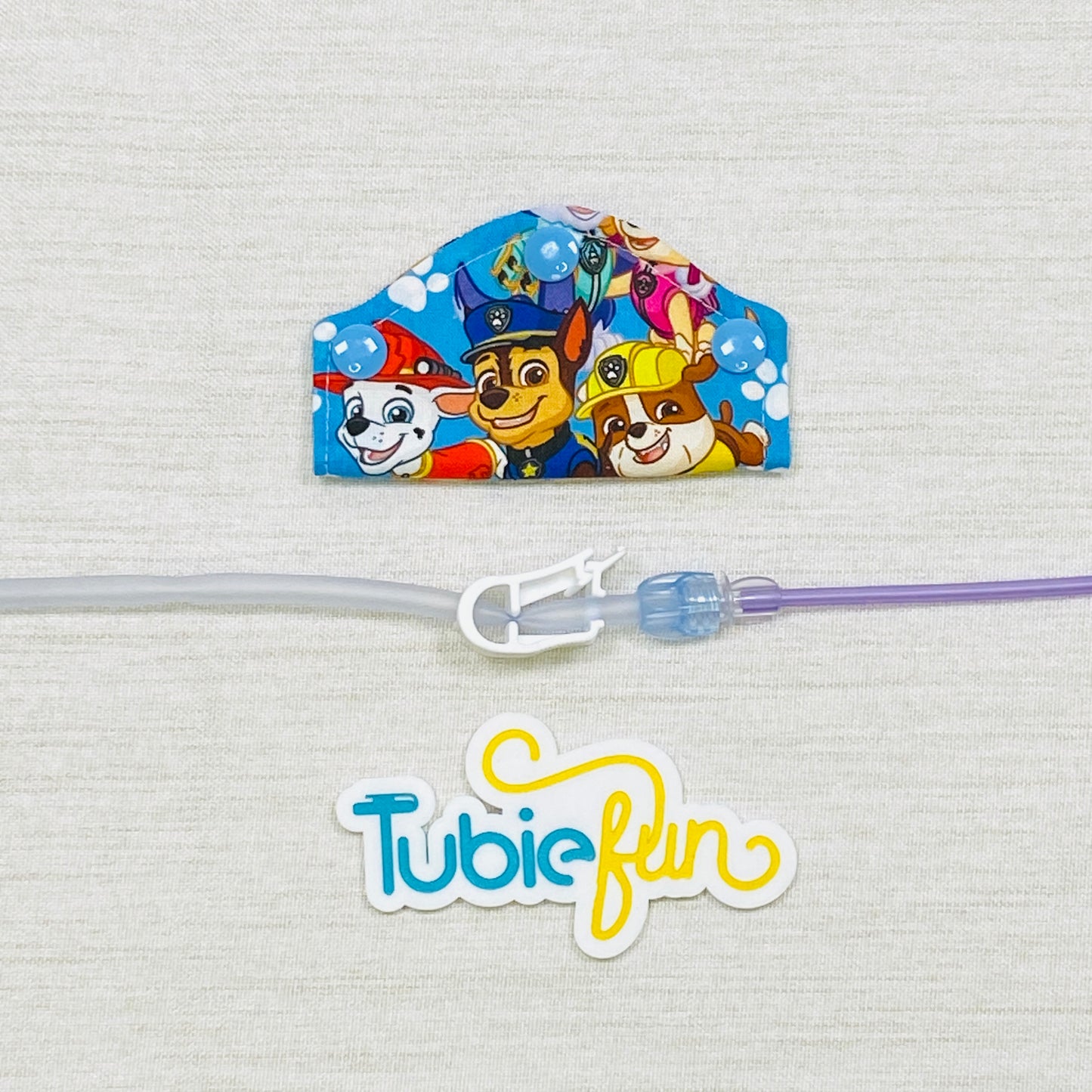 Feeding Tube Mini Connection Cover - Pup Patrol on Blue