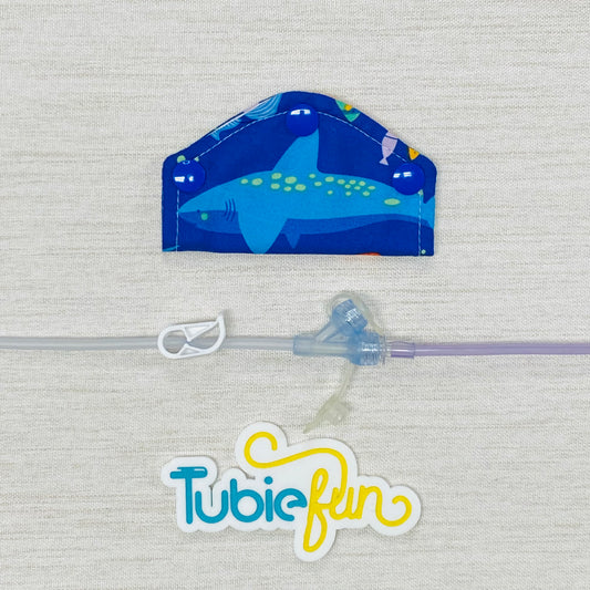 Feeding Tube Mini Connection Cover - Sea Creatures on Blue