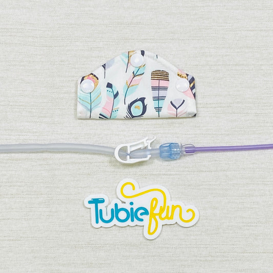 Feeding Tube Mini Connection Cover - Pink and Gold Feathers