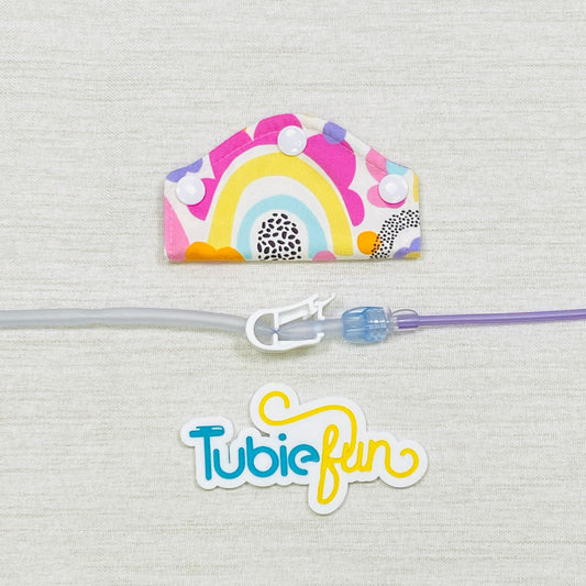 Feeding Tube Mini Connection Cover - Rainbow and Dots