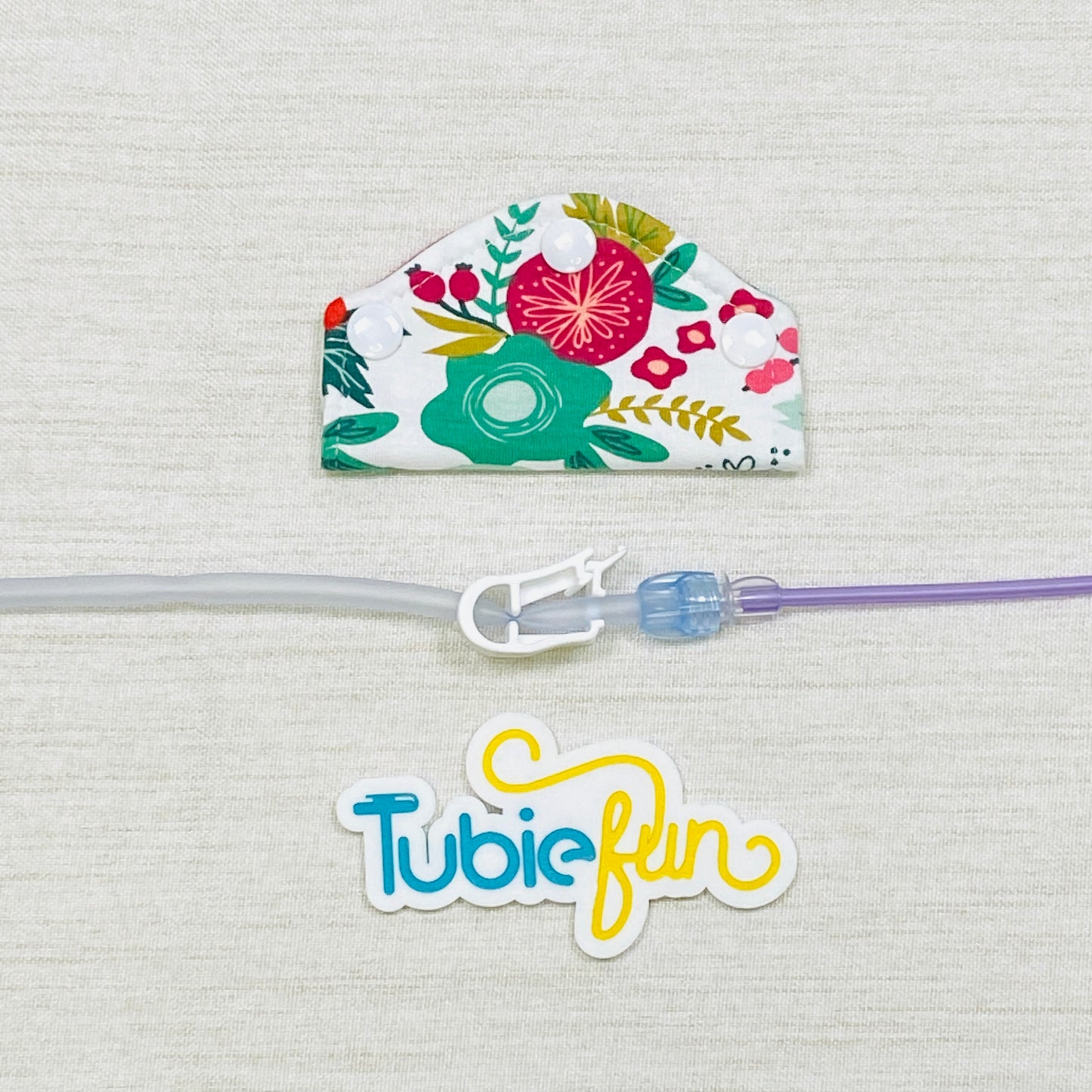 Feeding Tube Mini Connection Cover - Flowers on White