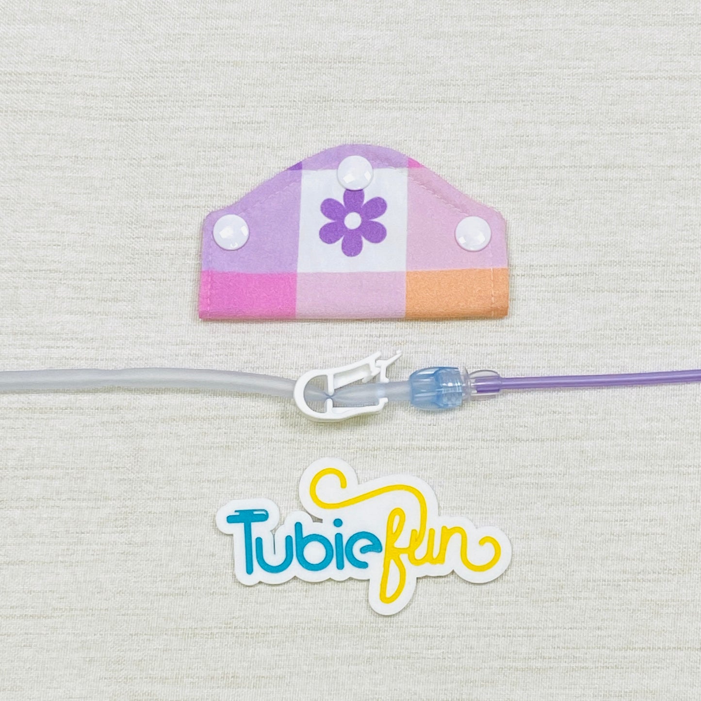 Feeding Tube Mini Connection Cover - Flowers on Check