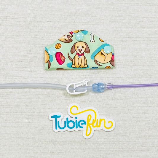 Feeding Tube Mini Connection Cover - Dogs on Mint
