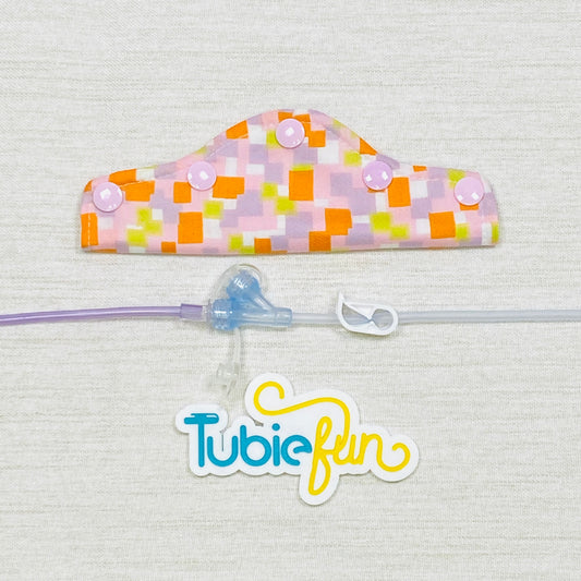 Feeding Tube Connection Cover - Pink and Orange Squares