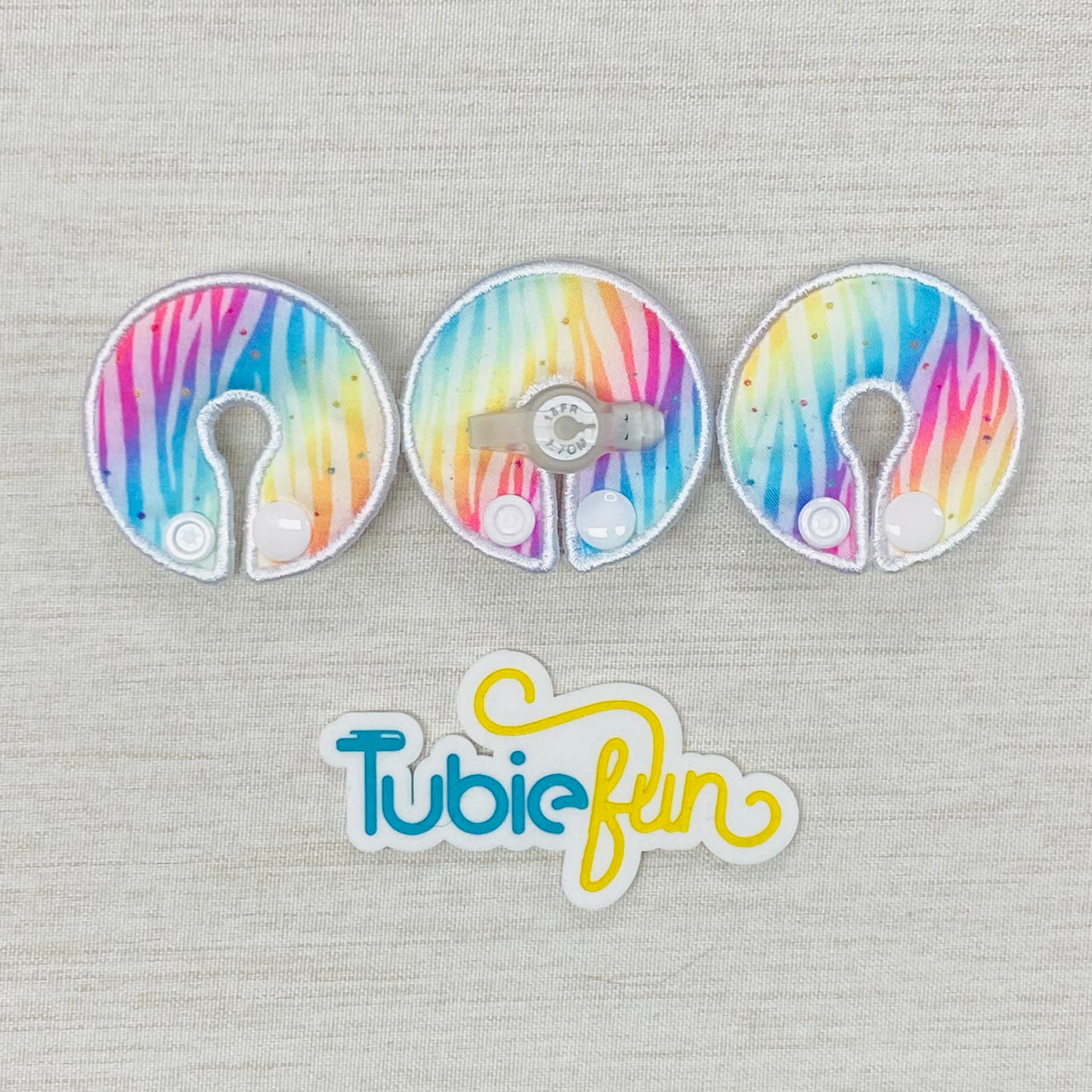 G-Tube Button Pad Cover - Coloured Zebra Stripes