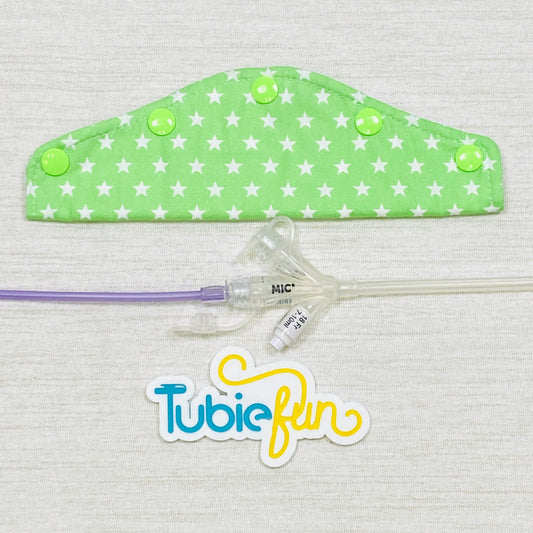 Large Feeding Tube Connection Cover - White Stars on Green