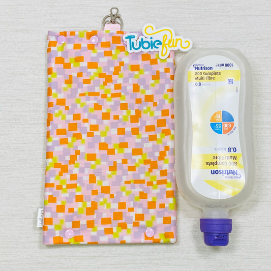 Insulated Milk Bag Suitable for 1L Flocare and 500ml Flexitaners - Pink and Orange Squares