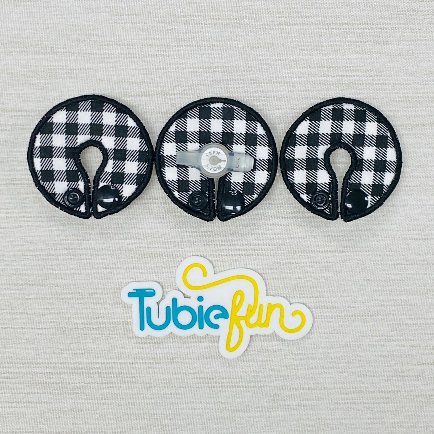 G-Tube Button Pad Cover - Black and White Gingham