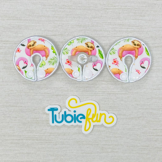 G-Tube Button Pad Cover - Sloths on Flamingos