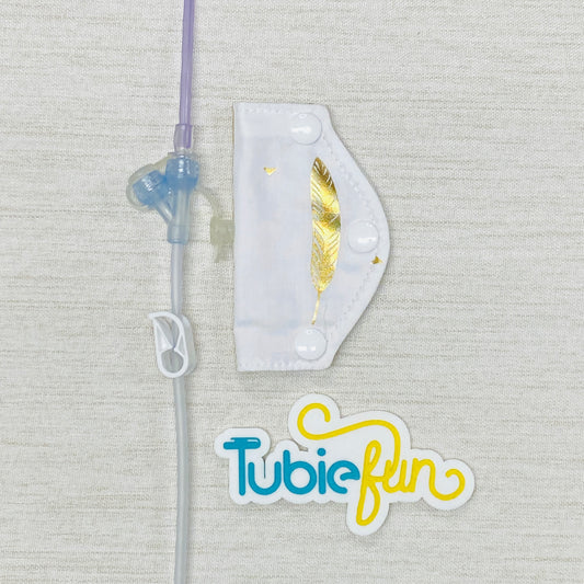 Feeding Tube Mini Connection Cover - Gold Feathers