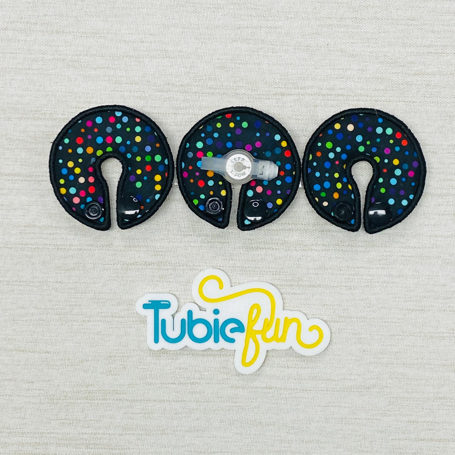 G-Tube Button Pad Cover - Coloured Dots on Black