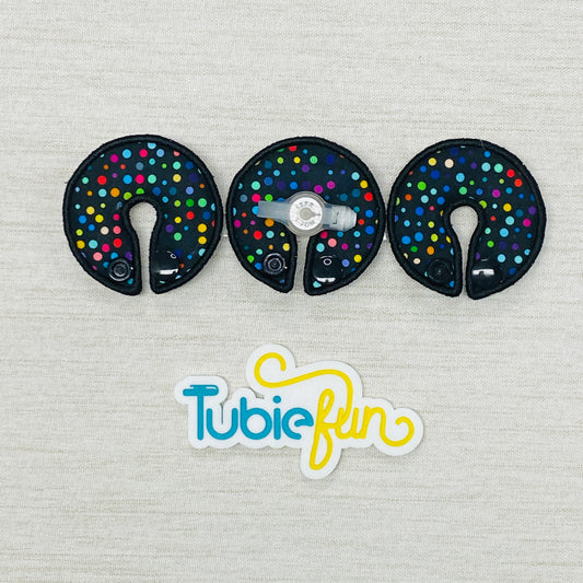 G-Tube Button Pad Cover - Coloured Dots on Black