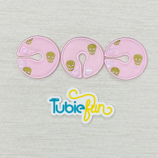 G-Tube Button Pad Cover - Gold Skulls on Pink