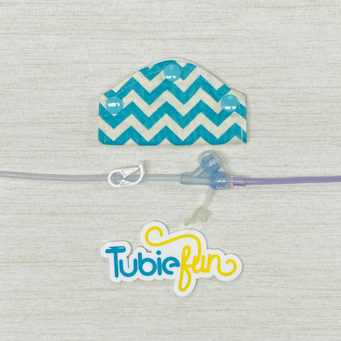 Feeding Tube Mini Connection Cover - Teal Chevron