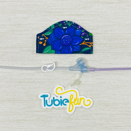 Feeding Tube Mini Connection Cover - Flowers on Dark Blue