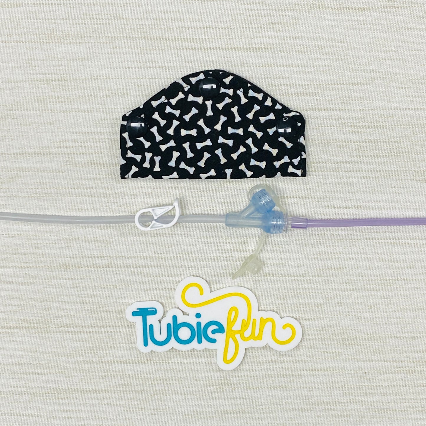 Feeding Tube Mini Connection Cover - Grey Plus on Black