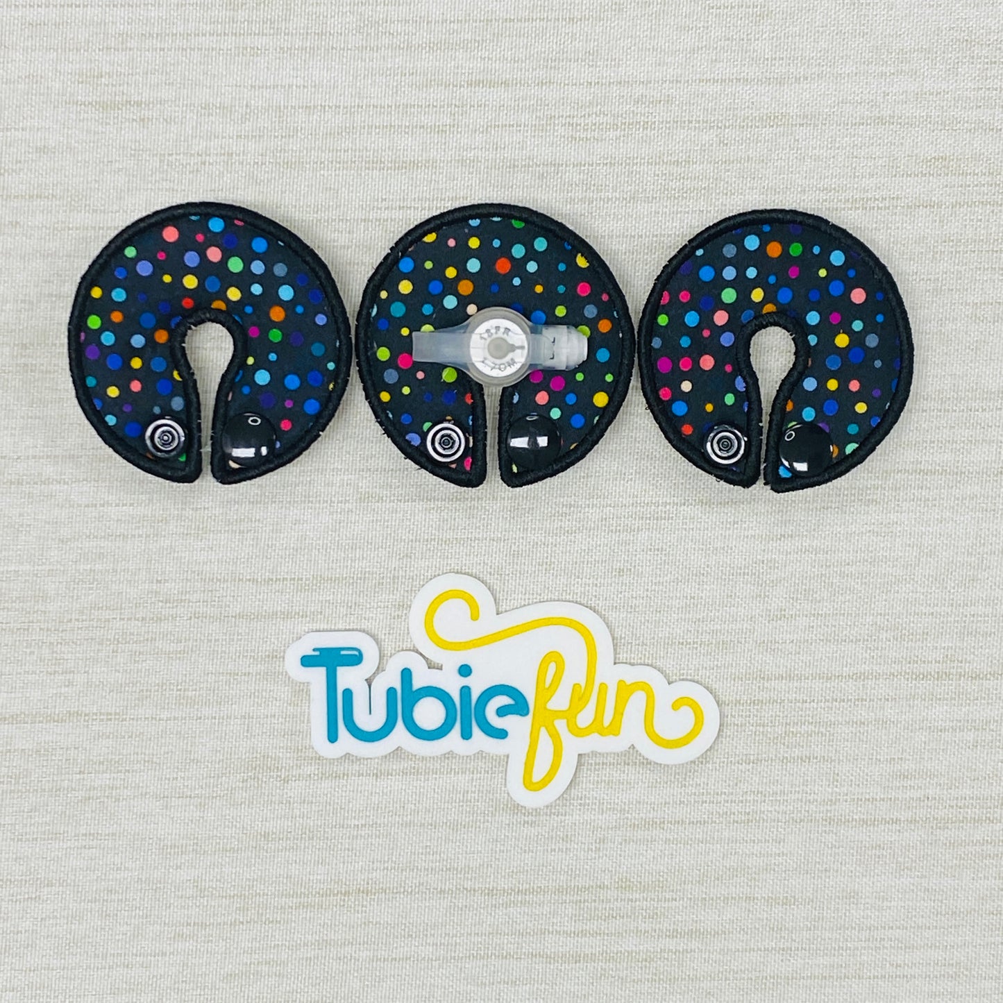 G-Tube Button Pad Cover - Coloured Dots on Black