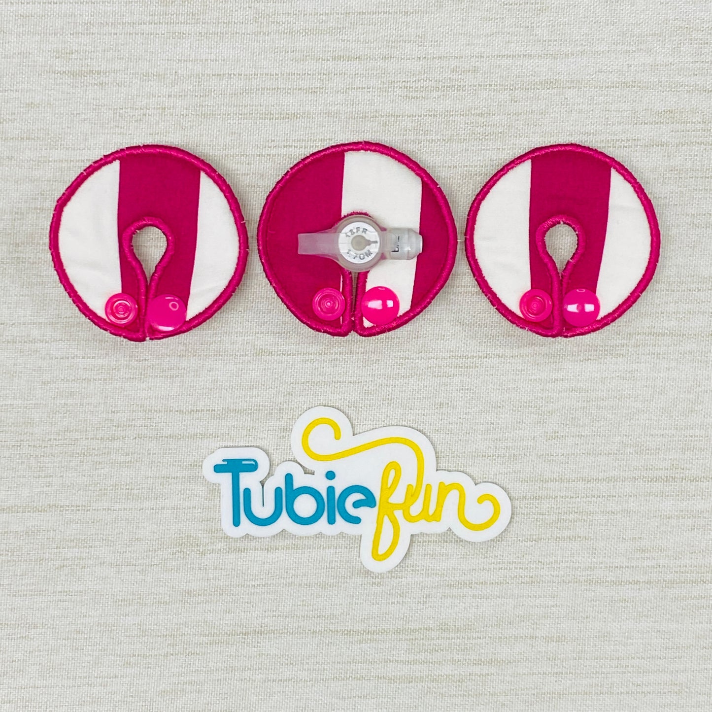 G-Tube Button Pad Cover - Pink Stipes