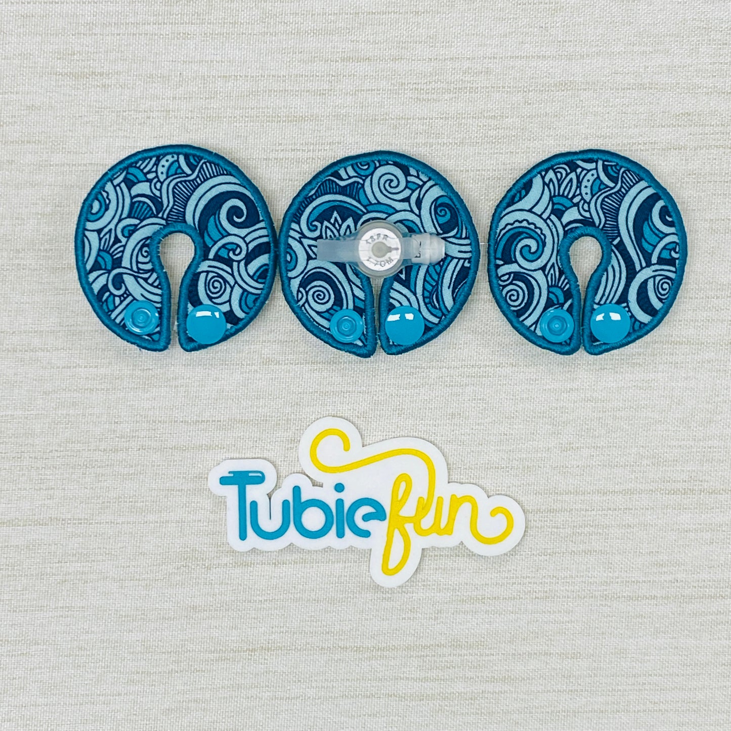 G-Tube Button Pad Cover - Teal Swirls