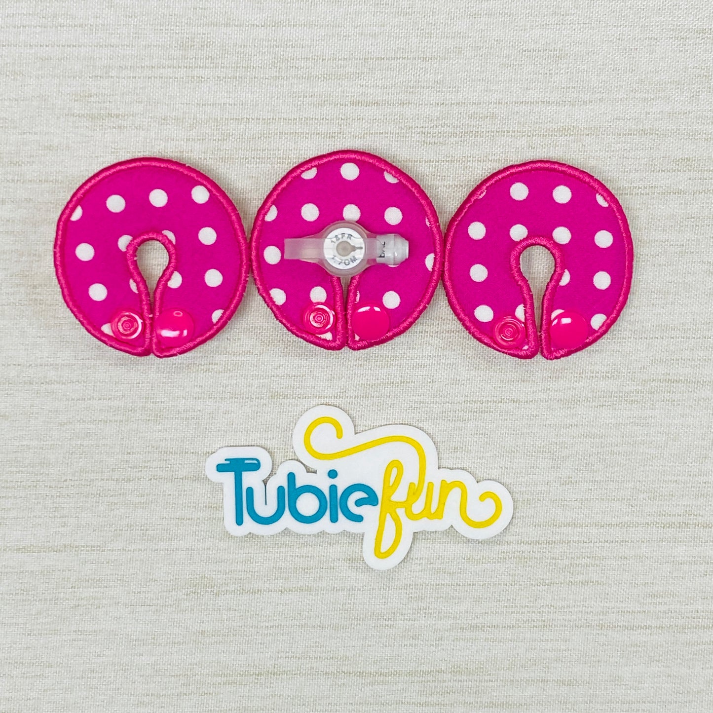 G-Tube Button Pad Cover - White Dots on Pink