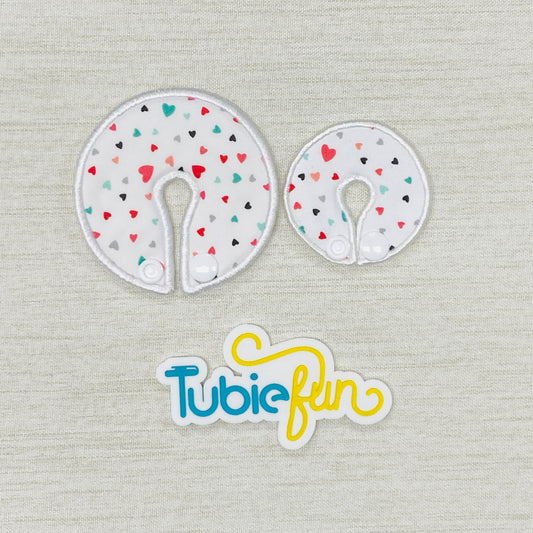 Mixed G-Tube Button Pad Covers - Coloured Hearts on White