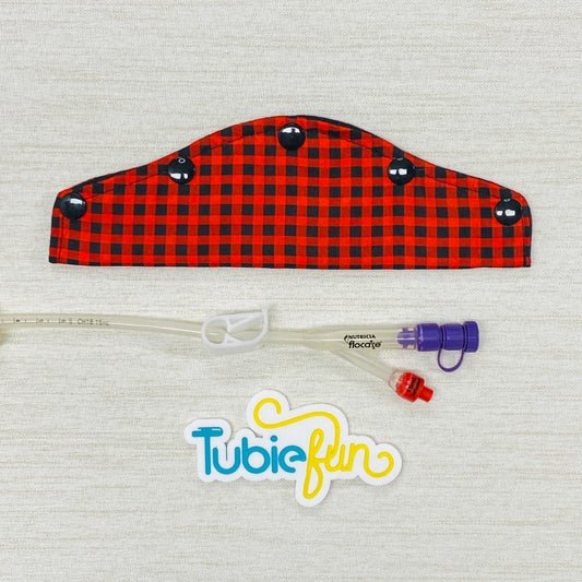 Large Feeding Tube Connection Cover - Red and Black Gingham