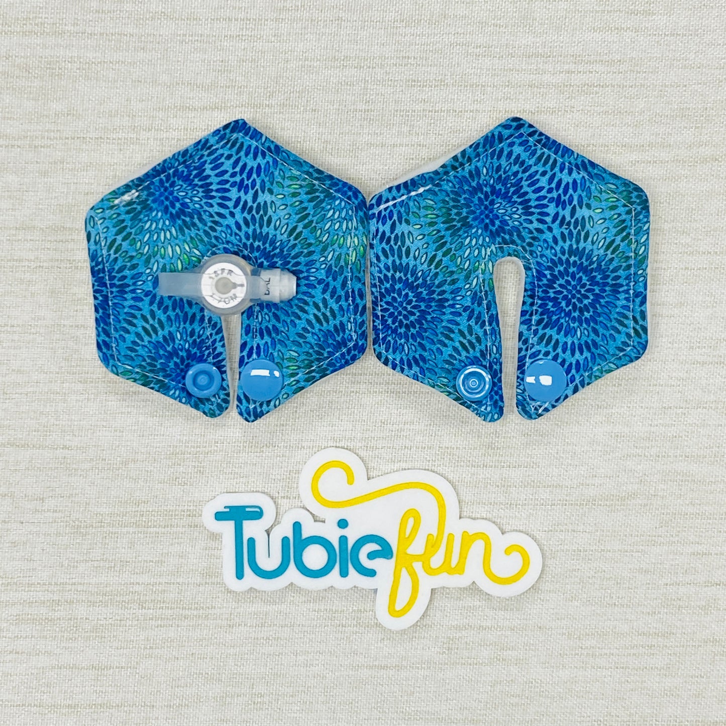 Hexagon G-Tube Button Pad Cover - Blue Petals