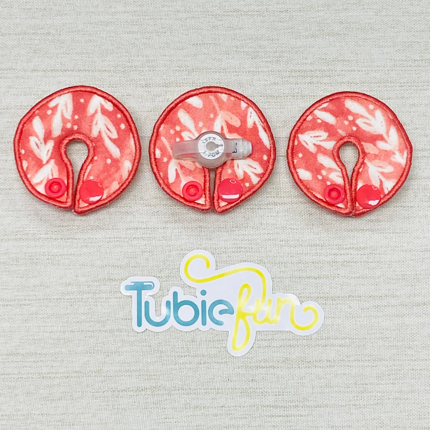 G-Tube Button Pad Cover - White Vines on Peach