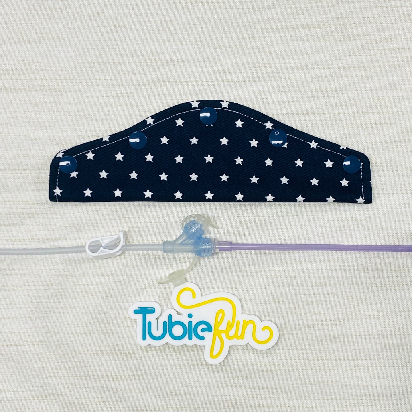 Large Feeding Tube Connection Cover - White Stars on Navy