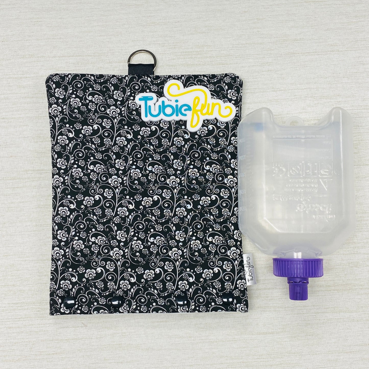 Insulated Milk Bag Suitable for 500ml Flocare Bottle in - White Flowers on Black