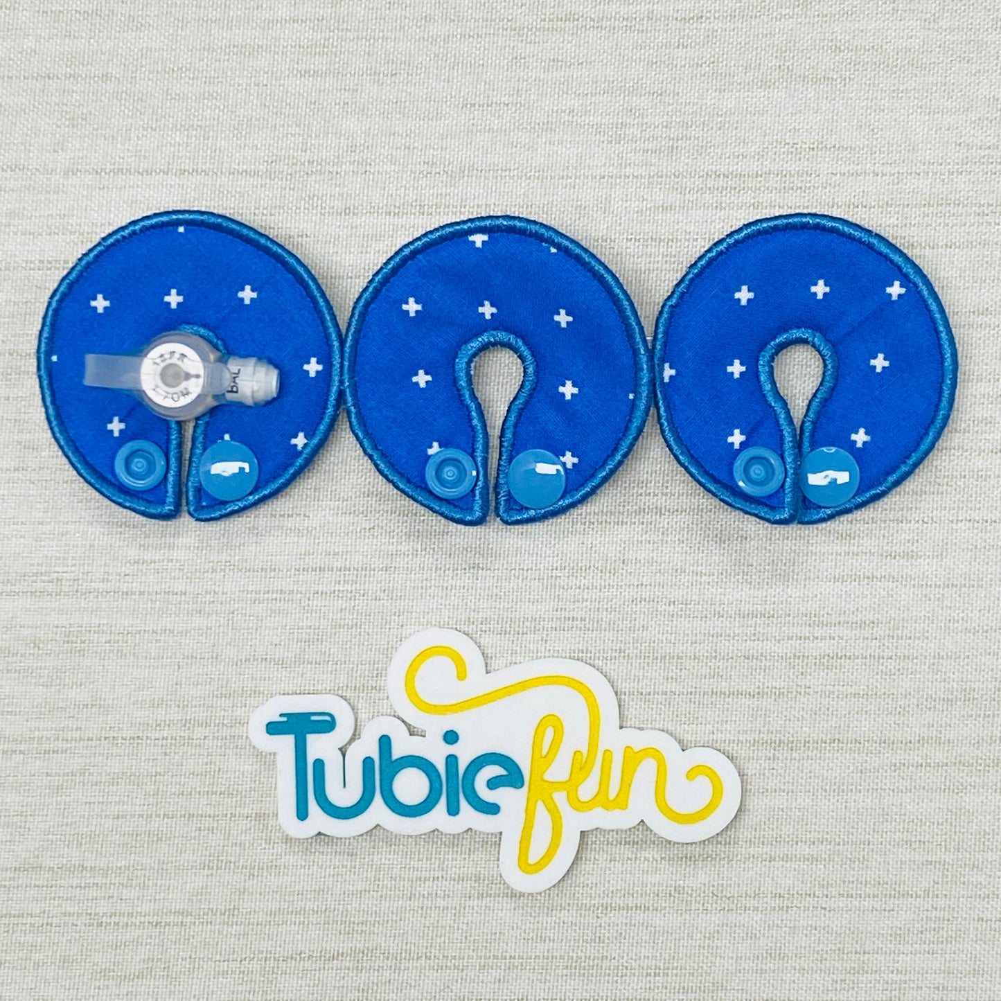 G-Tube Button Pad Cover - White Plus on Blue