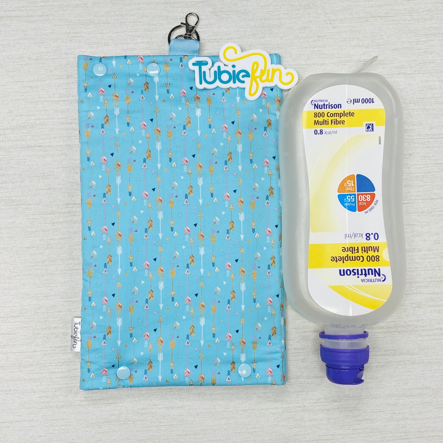 Insulated Milk Bag Suitable for 1L Flocare Bottle - Arrows on Blue