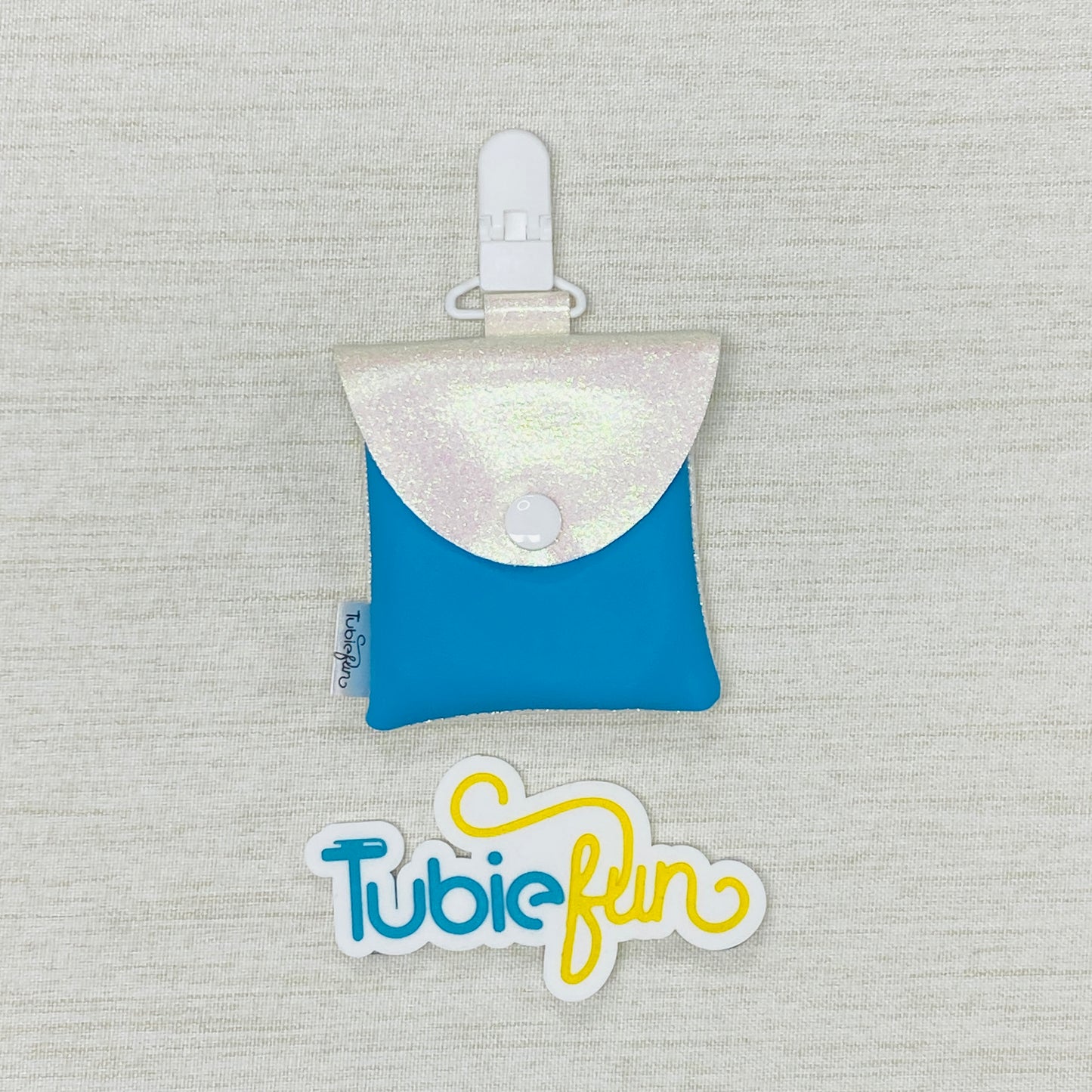 Tubing Pouch - White Glitter and Light Blue