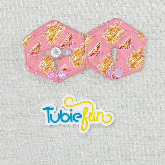 Hexagon G-Tube Button Pad Cover - Wonder Woman on Pink