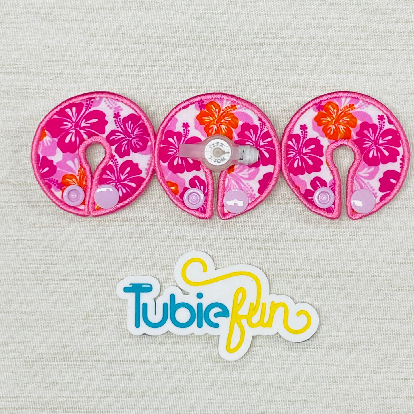 G-Tube Button Pad Cover - Pink and Orange Hibiscus Flowers