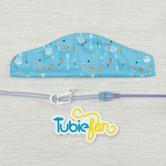 Large Feeding Tube Connection Cover - Arrows on Blue