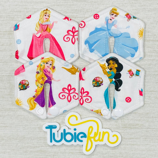 Hexagon G-Tube Button Pad Cover - Princesses on White