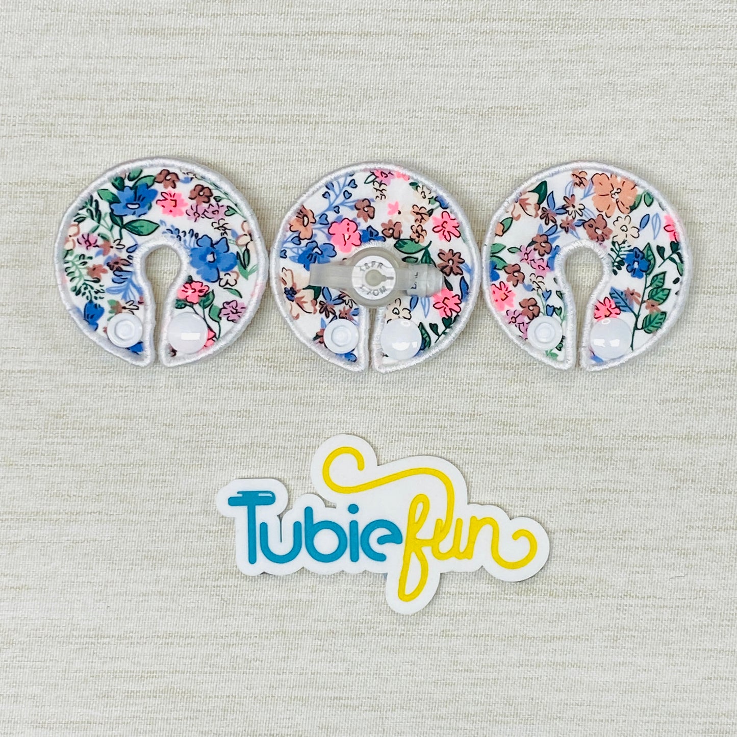 G-Tube Button Pad Cover - Flowers on White