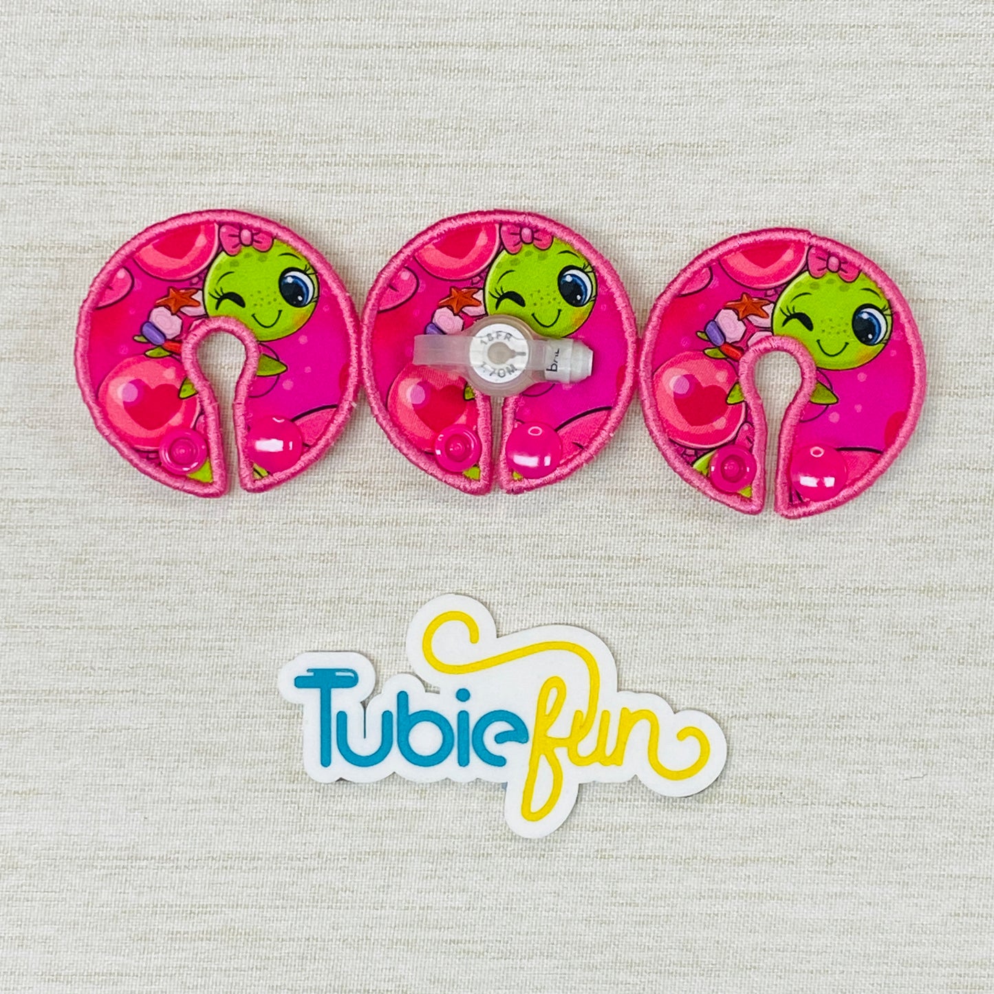 G-Tube Button Pad Cover - Turtles on Pink