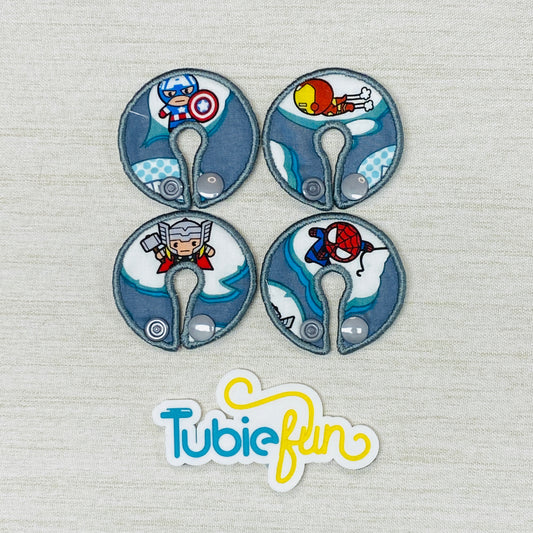 G-Tube Button Pad Cover - Cartoon Hero's on Grey