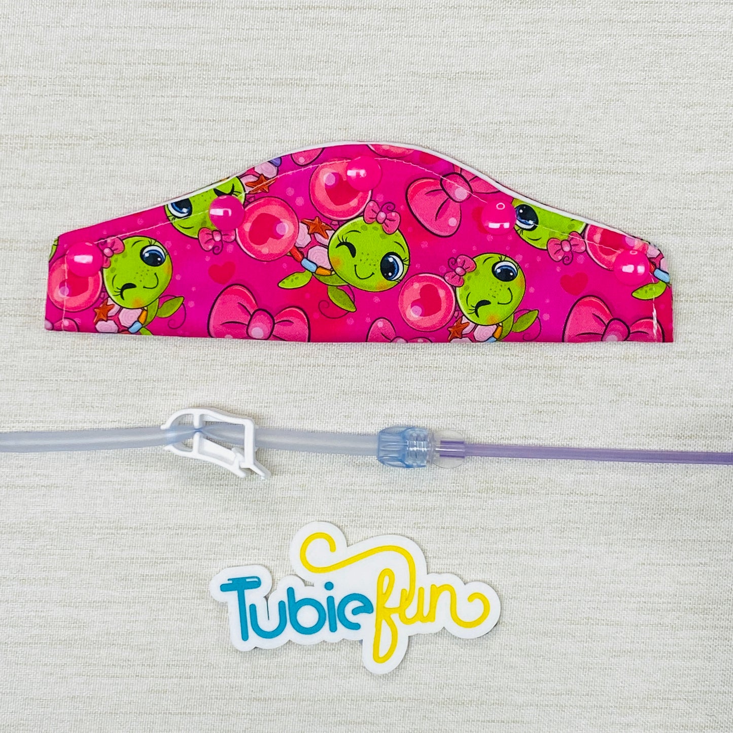 Large Feeding Tube Connection Cover - Turtles on Pink