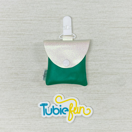 Tubing Pouch - White Glitter with Green