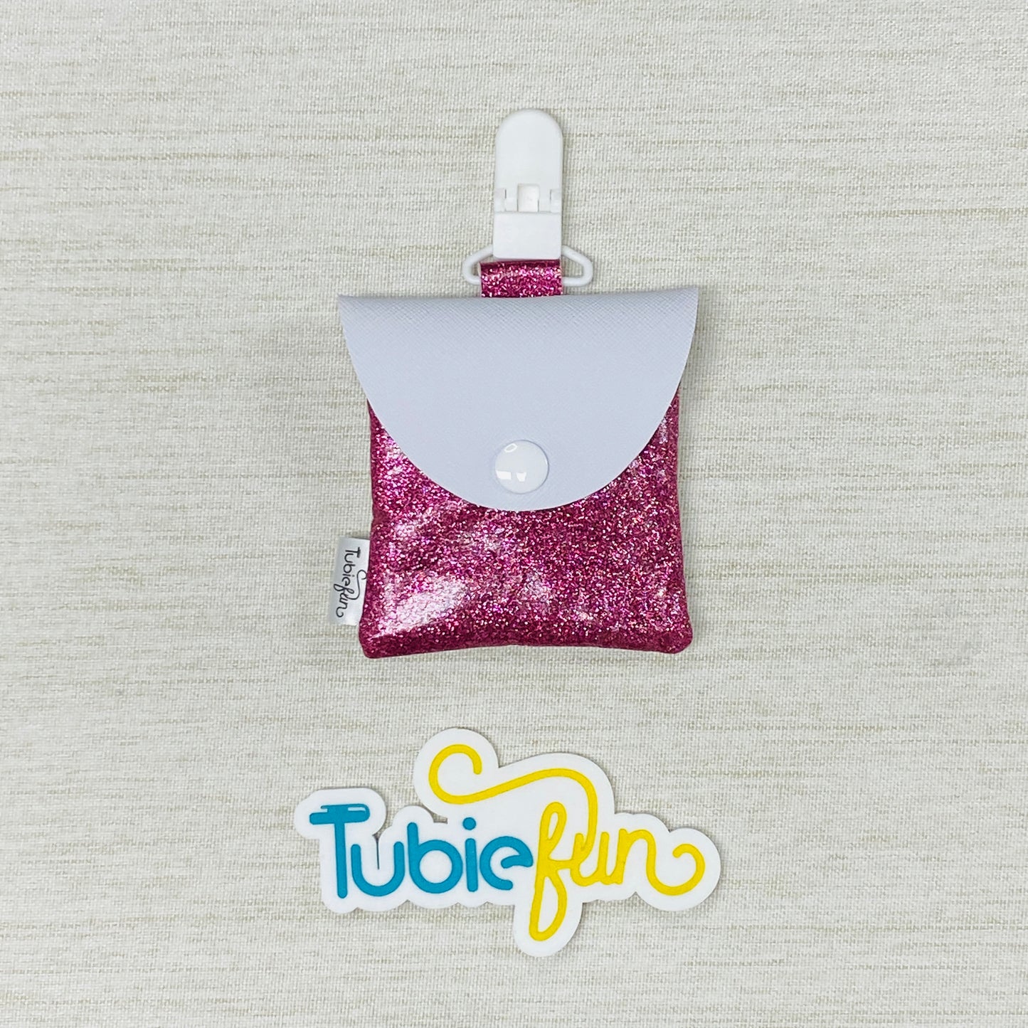 Tubing Pouch - White with Pink Glitter