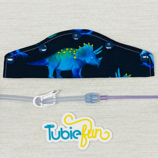 Large Feeding Tube Connection Cover - Blue Dinosaurs