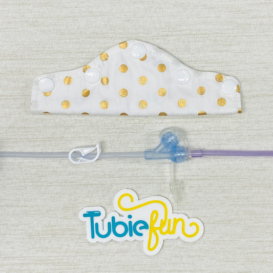 Feeding Tube Connection Cover - Gold Dots on White