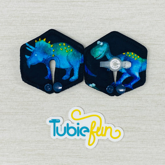 Hexagon G-Tube Button Pad Cover - Blue Dinosaurs