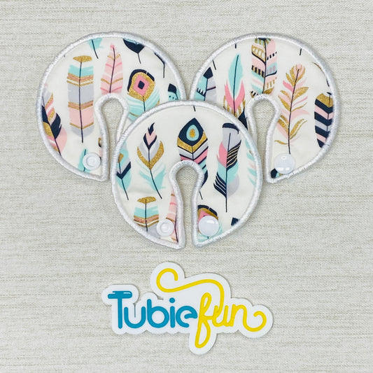 Button Pad Cover Large - Pink and Gold Feathers