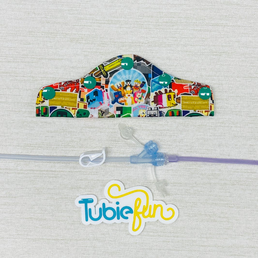 Feeding Tube Connection Cover - Busy Mining Scenes on White